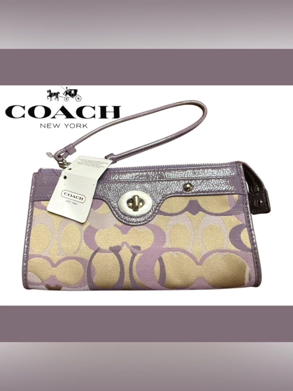 💜✨ NWT Coach Purple Signature Wristlet Turnlock Patent Trim Y2K Luxe ✨💜